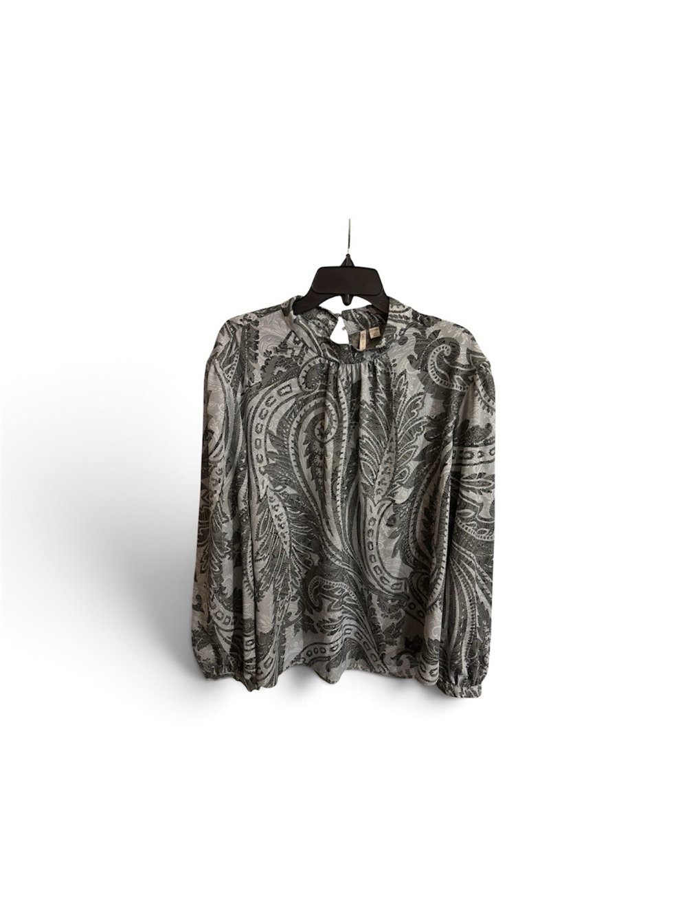 Cato Gray Paisley Keyhole Long-Sleeve Blouse